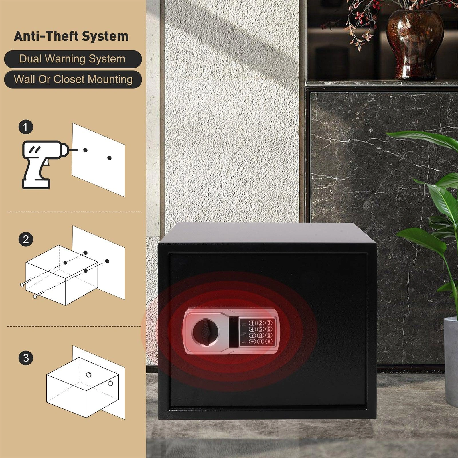 Ultimate Home Security: Digital Keypad Safe with Loud Alarm & Removable Shelf.